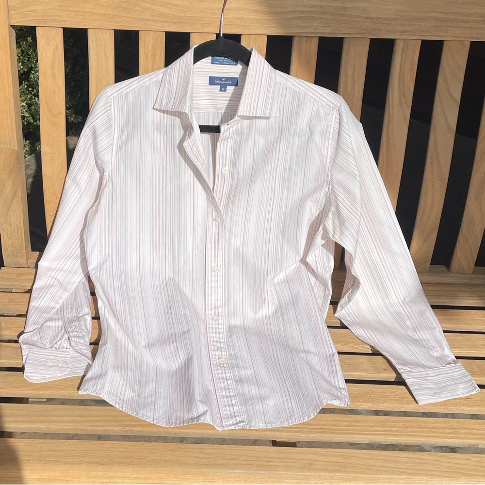 Faconnable Women’s Cotton Blouse, White/Striped, Size M
